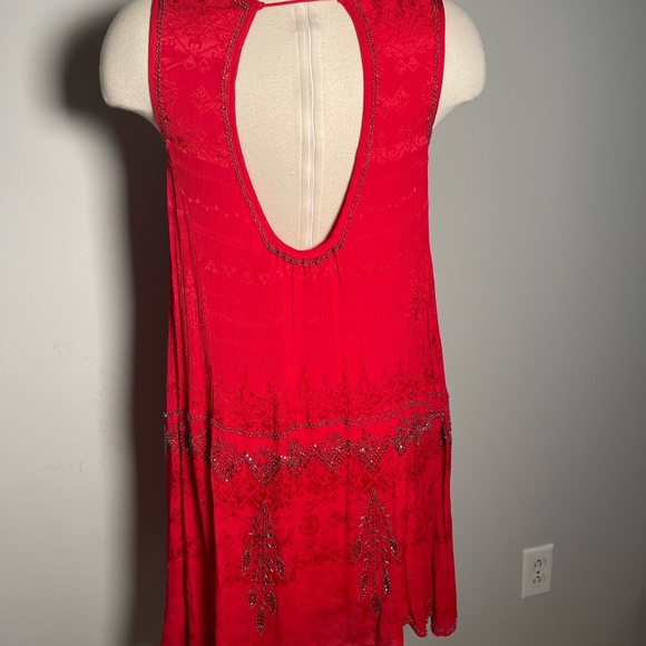 Free people red beaded open back dress / holiday size small - Picture 5 of 8